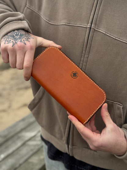 Brown Leather Zip Around Wallet | Long Minimalist Design