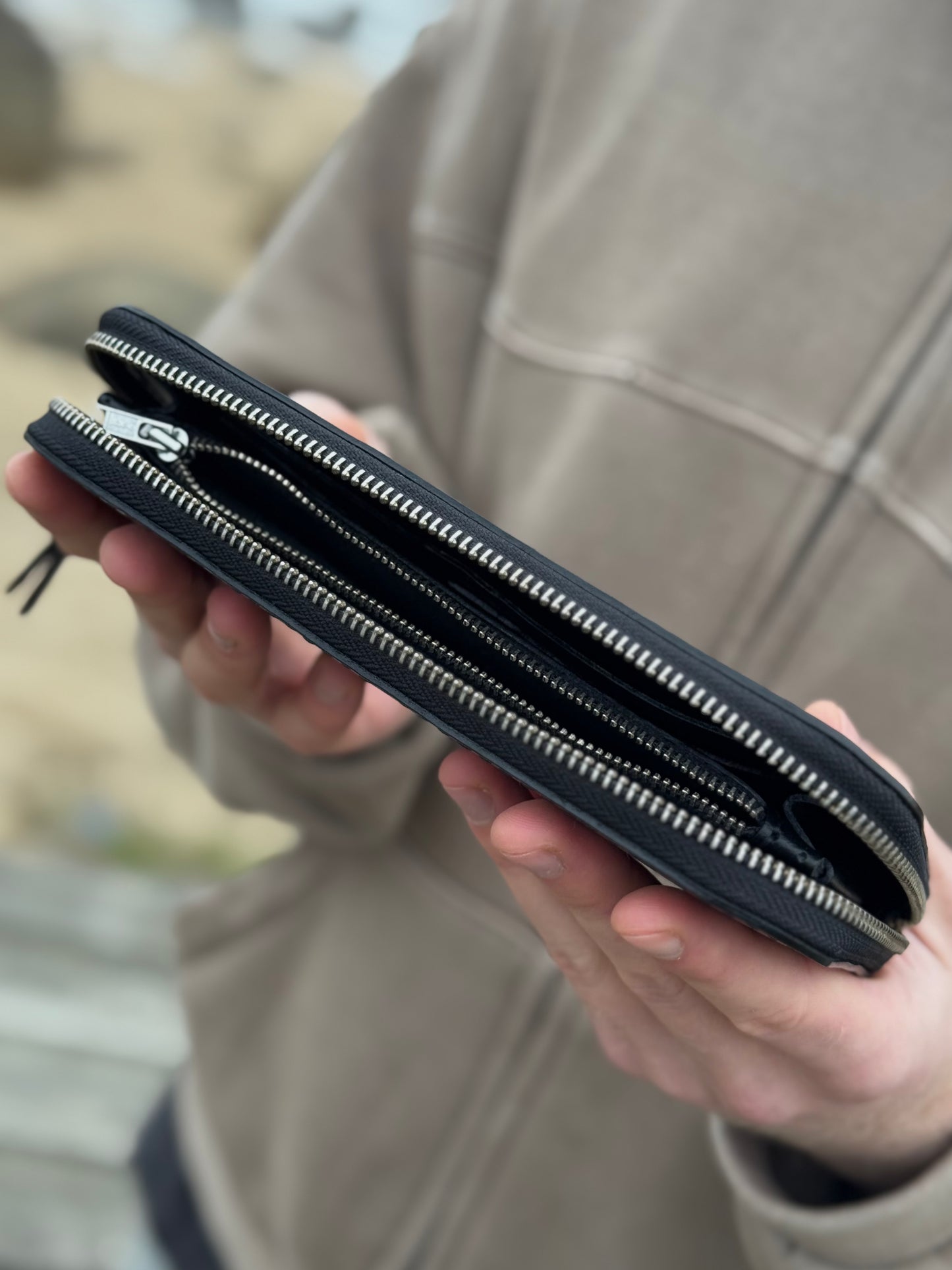 Green Leather Zip Around Wallet | Long Minimalist Design
