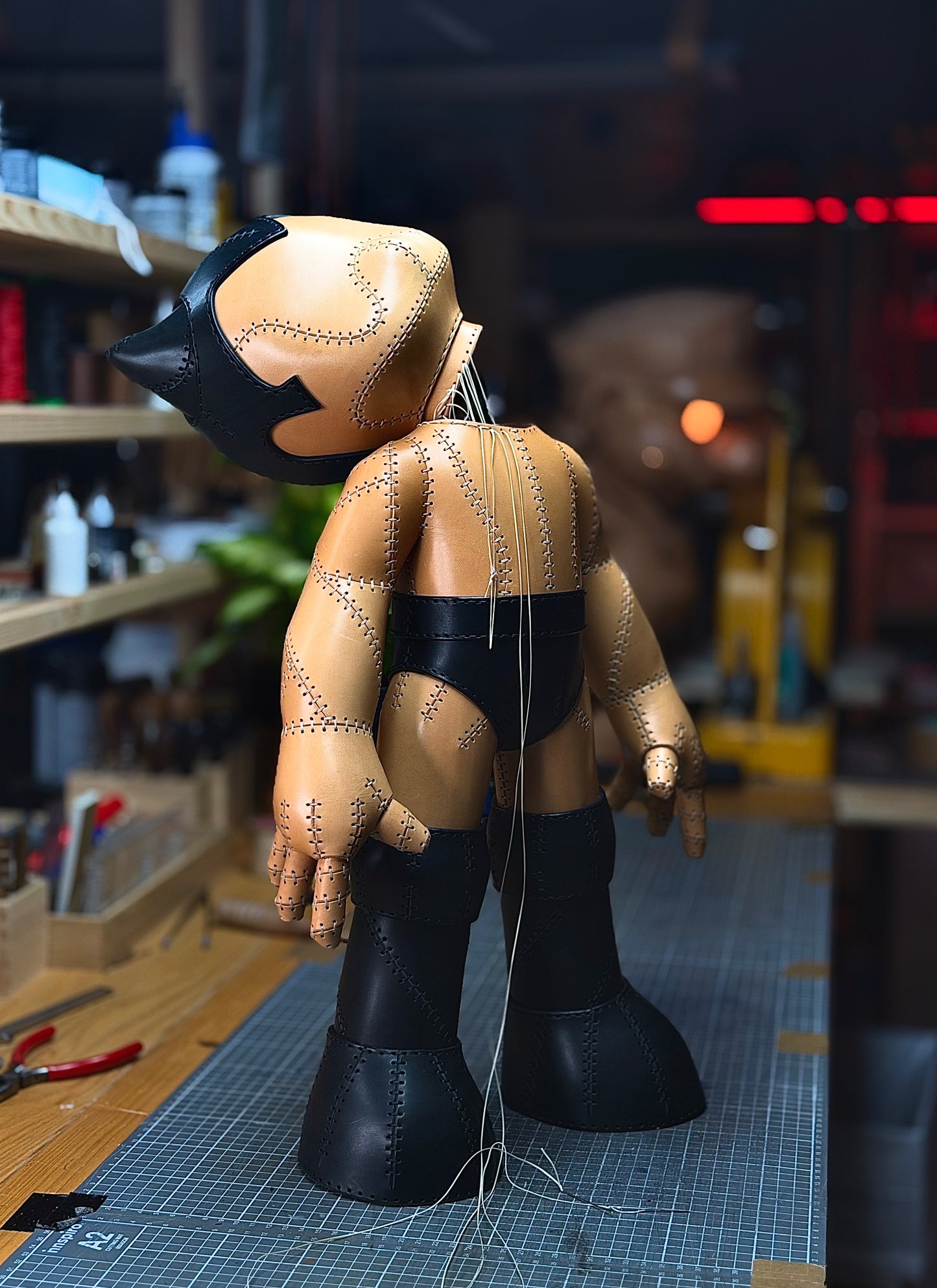 Handmade Leather Sculpture| Stitched Leather Art Character