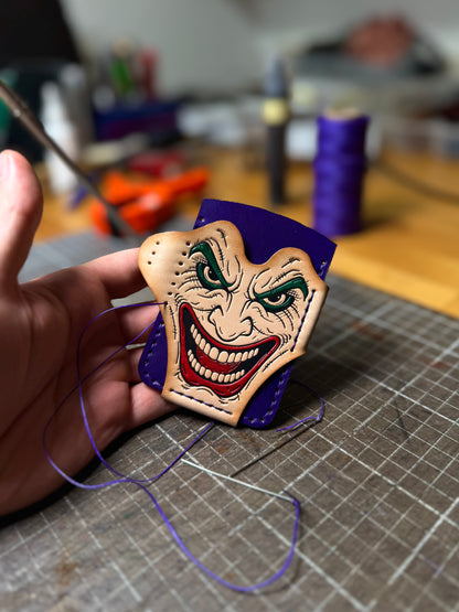 handmade Leather Cardholder with joker Embossing | Hand-Dyed Leather