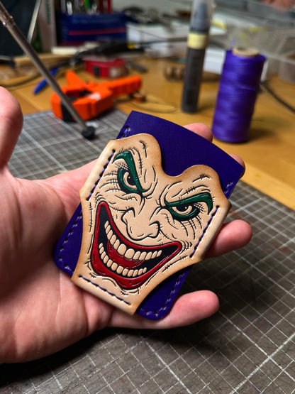 handmade Leather Cardholder with joker Embossing | Hand-Dyed Leather