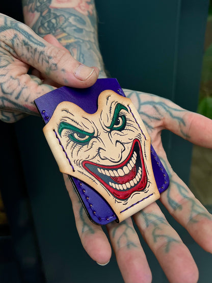 handmade Leather Cardholder with joker Embossing | Hand-Dyed Leather