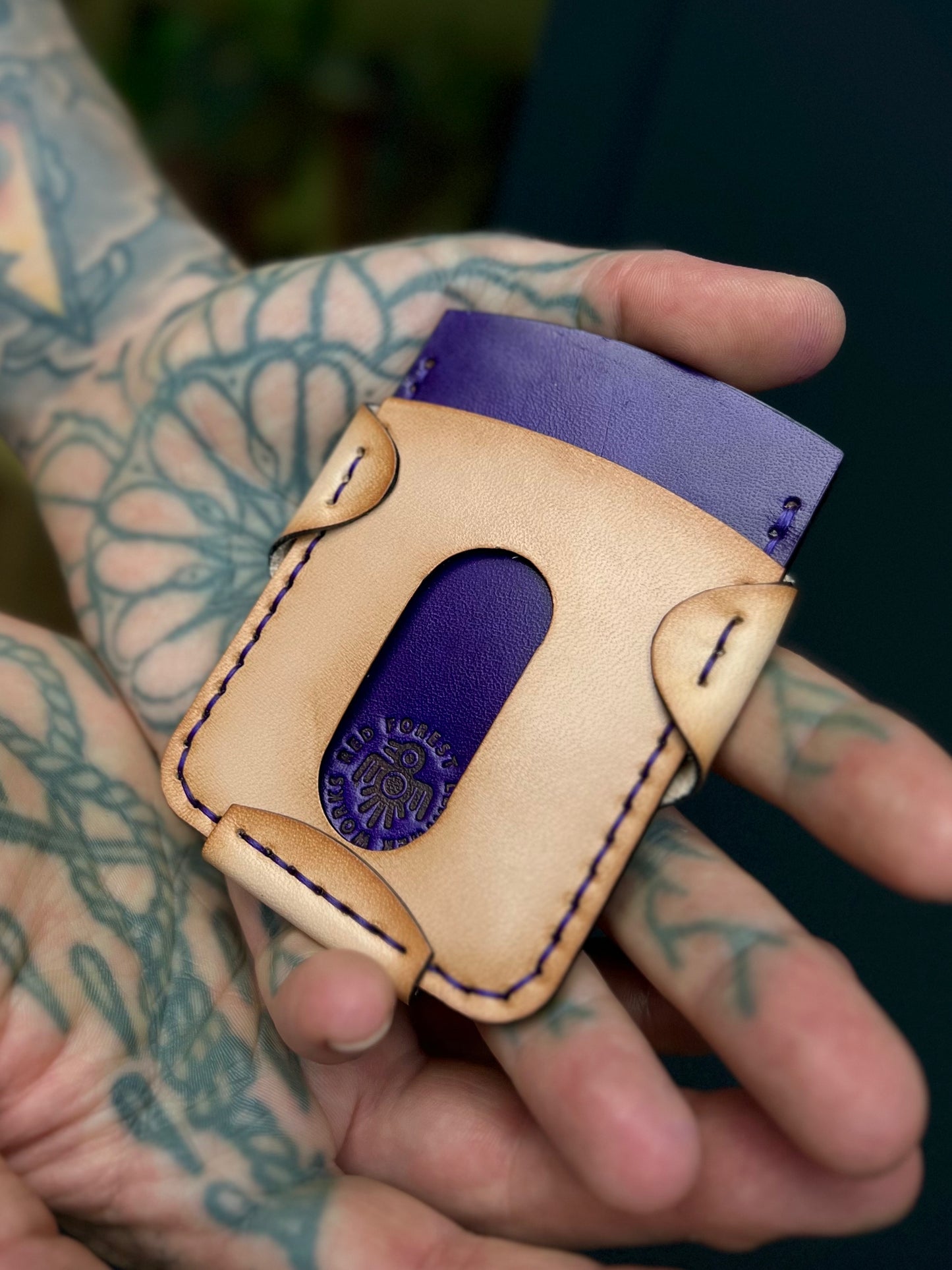 handmade Leather Cardholder with joker Embossing | Hand-Dyed Leather