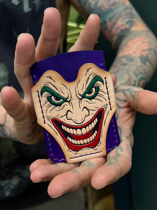 handmade Leather Cardholder with joker Embossing | Hand-Dyed Leather