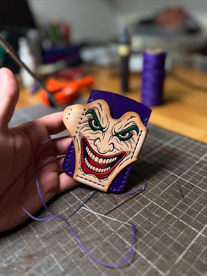 handmade Leather Cardholder with joker Embossing | Hand-Dyed Leather