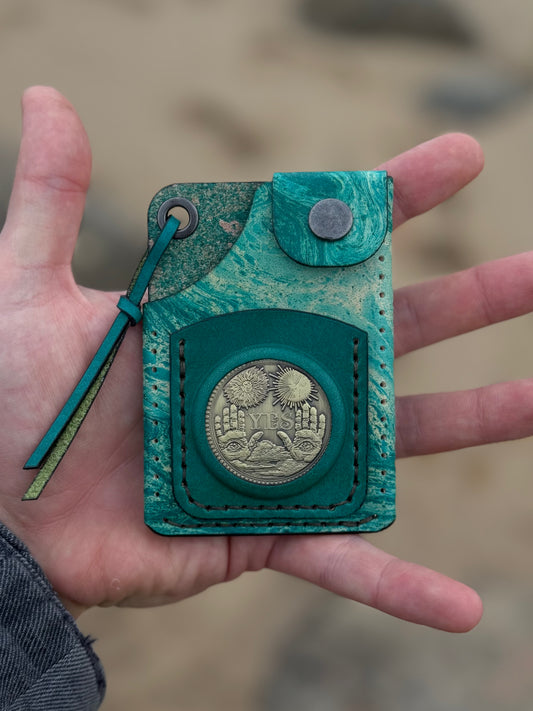 Green Tie-Dye Leather Cardholder  Coin