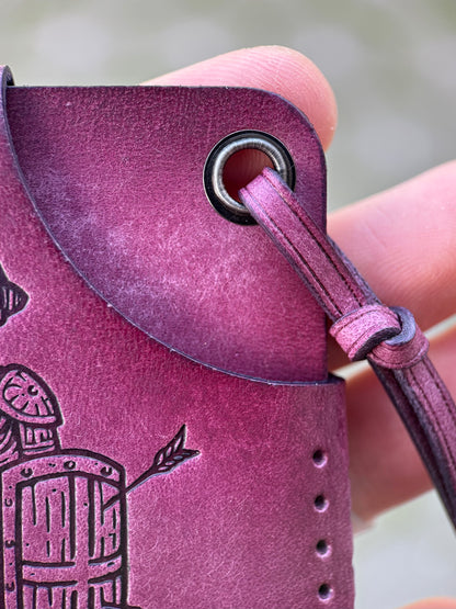 Purple Leather Cardholder Coin with Skeleton embossing