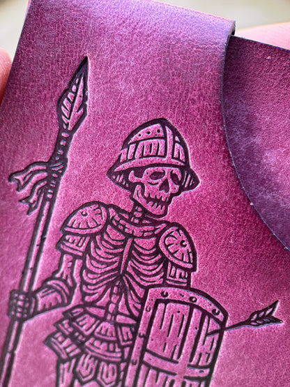 Purple Leather Cardholder Coin with Skeleton embossing