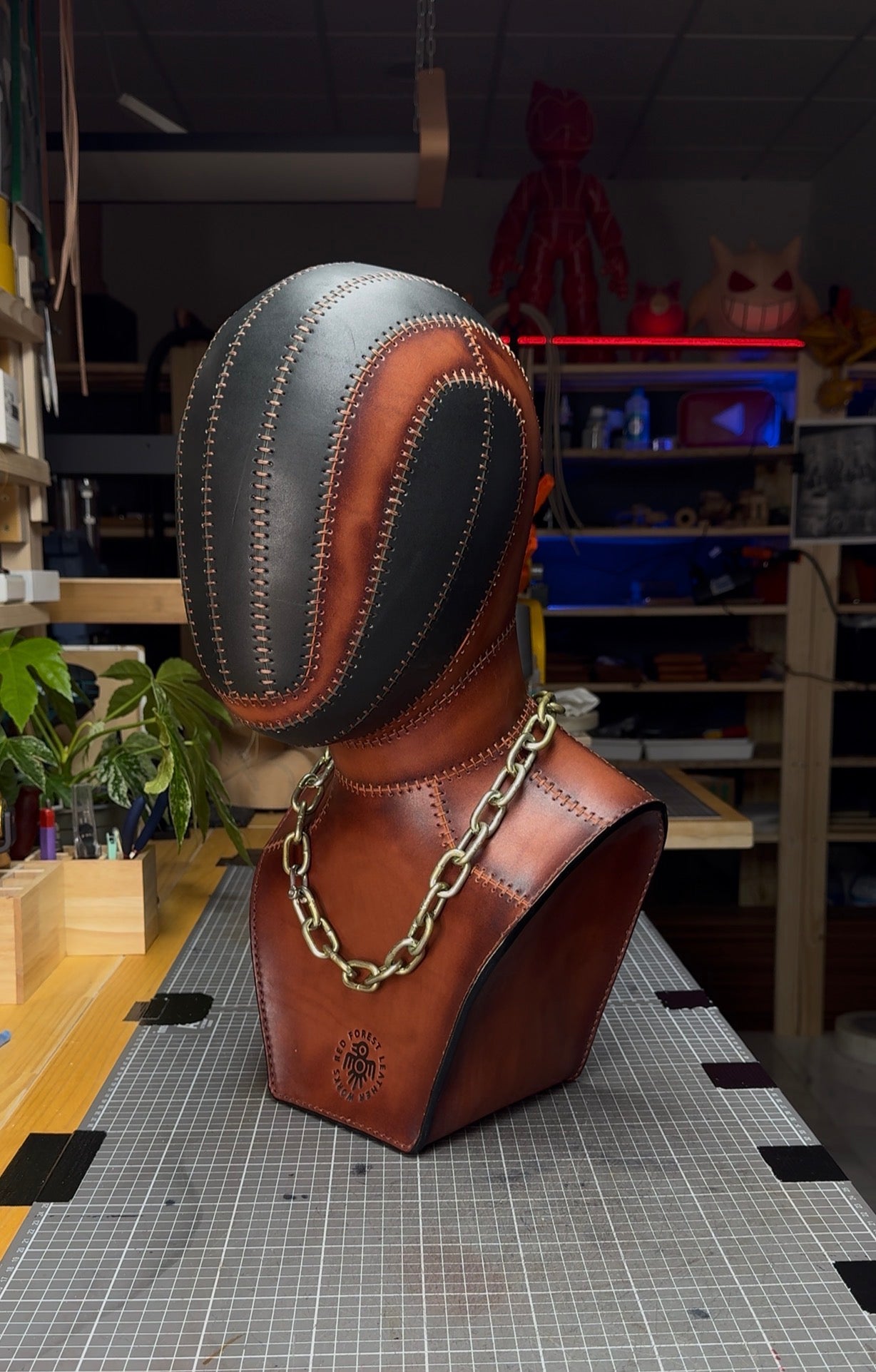 Leather Mask with Bust | Handmade Leather Sculpture