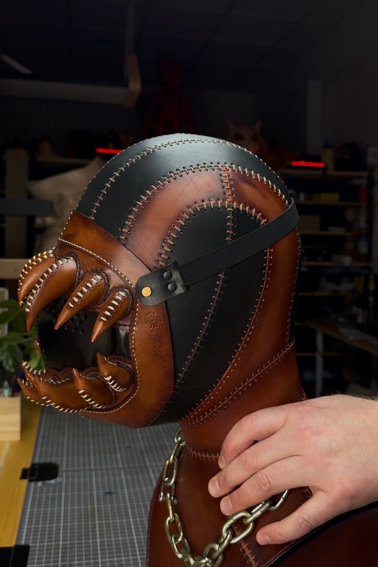 Leather Mask with Bust | Handmade Leather Sculpture