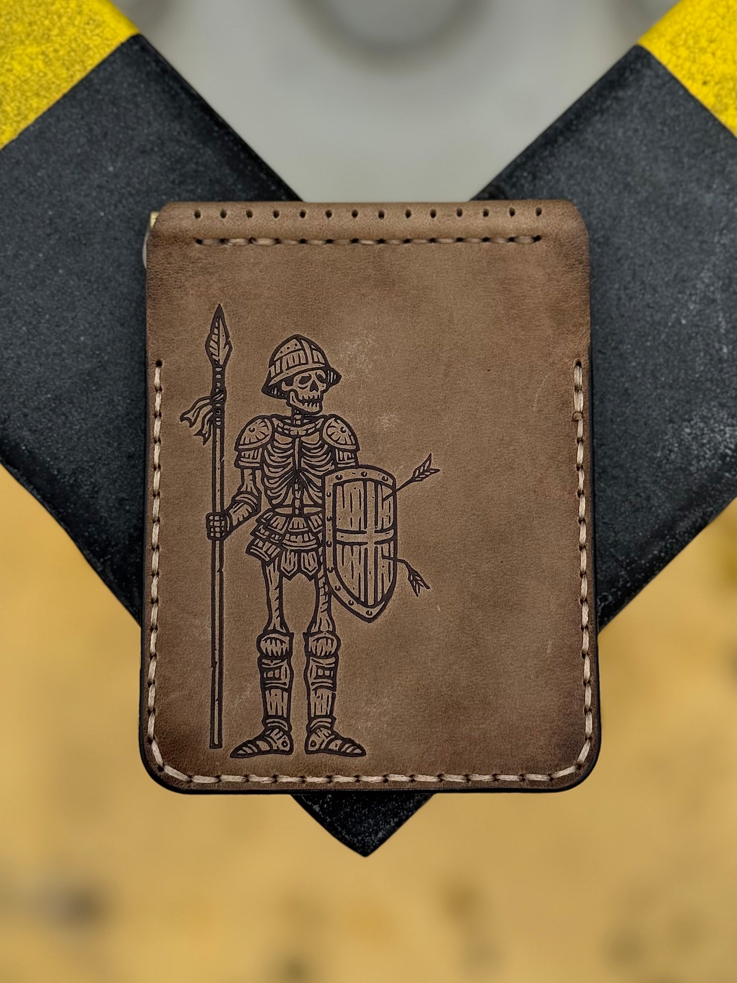 Handmade Leather Wallet with Skeleton Embossing | Slim Bifold Card Wallet