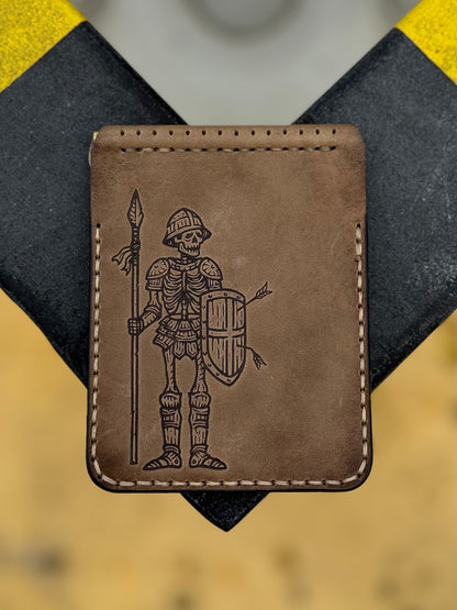 Handmade Leather Wallet with Skeleton Embossing | Slim Bifold Card Wallet