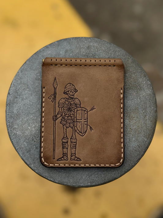 Handmade Leather Wallet with Skeleton Embossing | Slim Bifold Card Wallet