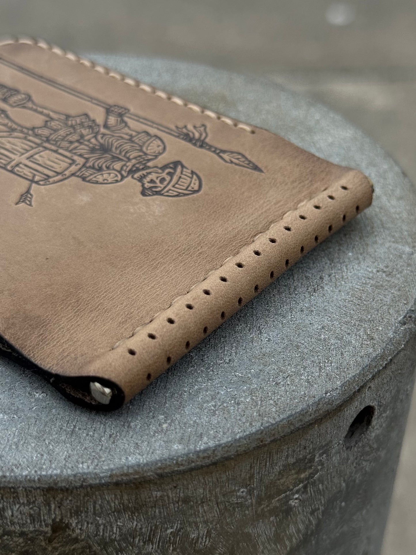 Handmade Leather Wallet with Skeleton Embossing | Slim Bifold Card Wallet