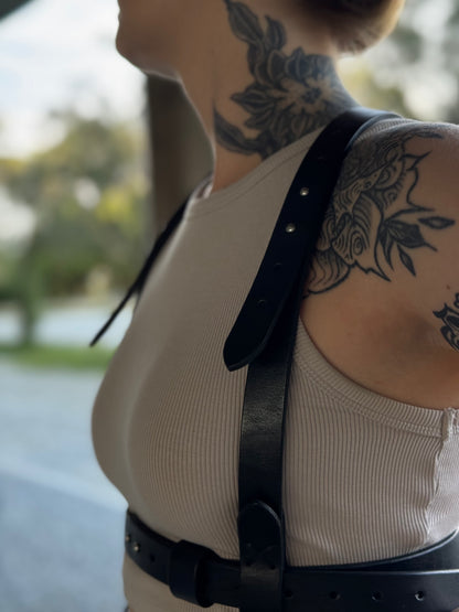 Leather Harness with Two Black Fish Charms
