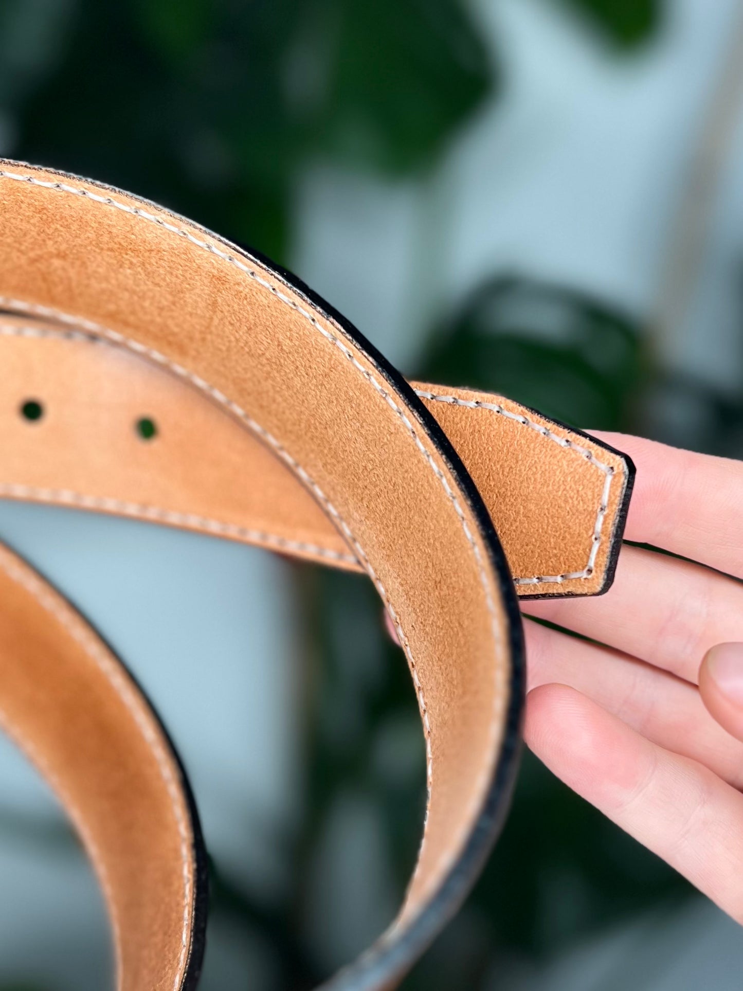 Brown Leather Belt Stitched | Stainless Stell