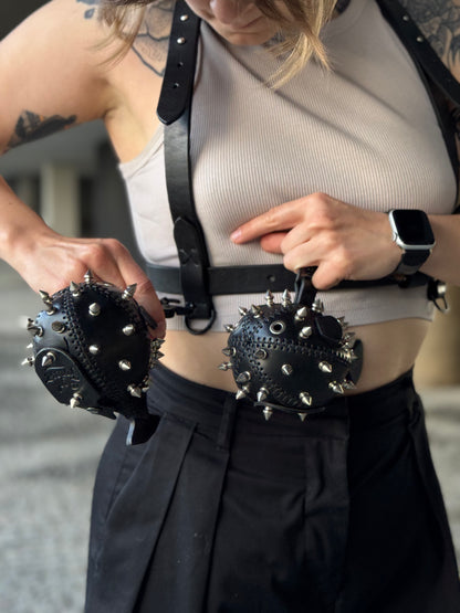 Leather Harness with Two Black Fish Charms