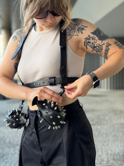 Leather Harness with Two Black Fish Charms