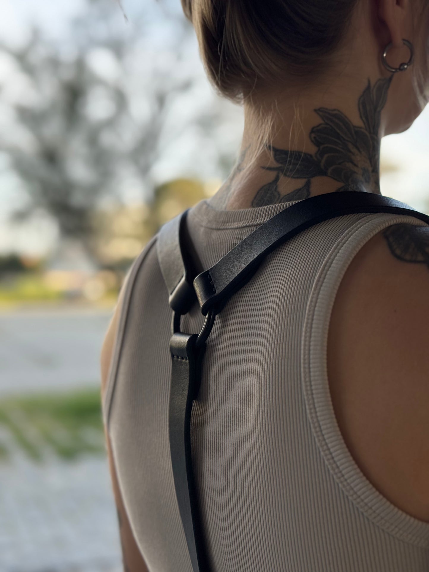 Leather Harness with Two Black Fish Charms