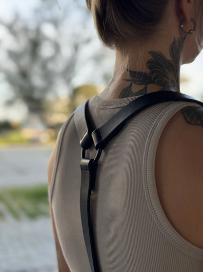 Leather Harness with Two Black Fish Charms