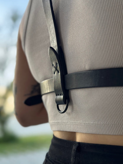 Leather Harness with Two Black Fish Charms
